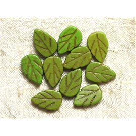 Gewinde ca. 39cm 26pc - Synthetische türkisfarbene Steinperlen 14mm grüne Blätter 