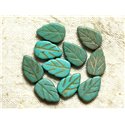 Fil 39cm 26pc env - Perles de Pierre Turquoise Synthèse Feuilles 14mm Bleu Turquoise 