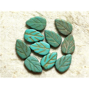 Fil 39cm 26pc env - Perles de Pierre Turquoise Synthèse Feuilles 14mm Bleu Turquoise 