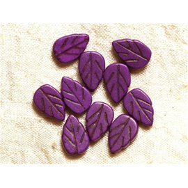 Thread 39cm 26pc approx - Synthetic Turquoise Stone Beads 14mm Purple Leaves 