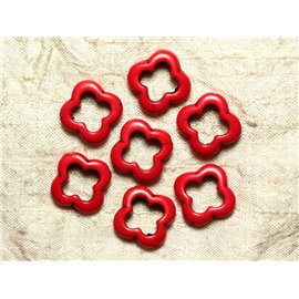 Fil 39cm 18pc env - Perles de Pierre Turquoise Synthèse Fleur Trèfle 4 feuilles 20mm Rouge 