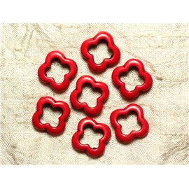 Thread 39cm 18pc approx - Synthetic Turquoise Stone Beads Flower Clover 4 leaves 20mm Red 