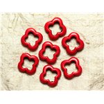 Fil 39cm 18pc env - Perles de Pierre Turquoise Synthèse Fleur Trèfle 4 feuilles 20mm Rouge 