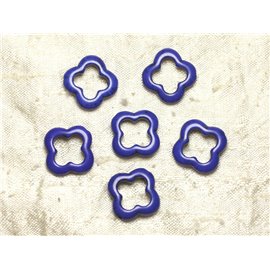 Hilo 39cm 18pc aprox - Perlas de piedra turquesa sintética Trébol de flores 4 hojas 20mm Azul noche 