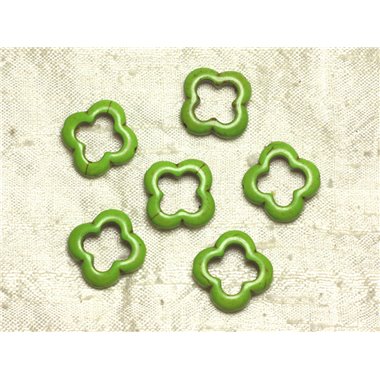 Fil 39cm 18pc env - Perles de Pierre Turquoise Synthèse Fleur Trèfle 4 feuilles 20mm Vert 