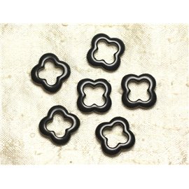 Hilo 39cm 18pc aprox - Perlas de piedra turquesa sintética Trébol de flores 4 hojas 20mm Negro 