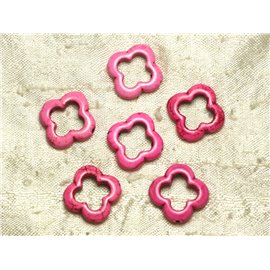 Hilo 39cm 18pc aprox - Cuentas de piedra turquesa sintética Trébol de flores 4 hojas 20mm Rosa neón 