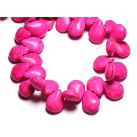 Fil 39cm 61pc environ - Perles Pierre Turquoise Synthèse Gouttes 16mm Rose Fluo