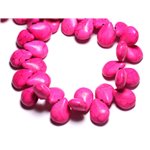 Fil 39cm 61pc env - Perles de Pierre Turquoise Synthèse Gouttes 16x12mm Rose Fluo 