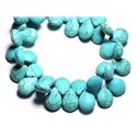 Fil 39cm 61pc env - Perles de Pierre Turquoise Synthèse Gouttes 16x12mm Bleu Turquoise 