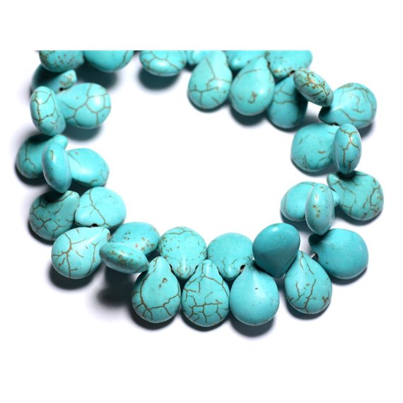 Fil 39cm 61pc env - Perles de Pierre Turquoise Synthèse Gouttes 16x12mm Bleu Turquoise 