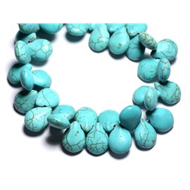 Fil 39cm 61pc environ - Perles Pierre Turquoise Synthèse Gouttes 16mm Bleu Turquoise