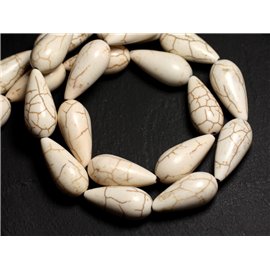 Hilo 39cm aprox.15pc - Gotas de perlas de piedra turquesa sintética 25x11mm Blanco crema 