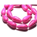 Fil 39cm 15pc env - Perles de Pierre Turquoise Synthèse Gouttes 25x11mm Rose Fluo 