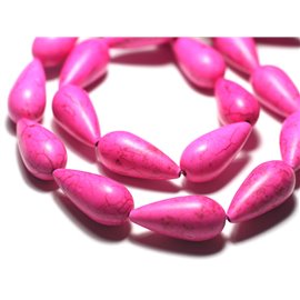 Faden 39cm ca. 15 Stück - Synthetische türkisfarbene Steinperlen Tropfen 25x11mm Neon Pink 