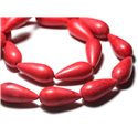 Fil 39cm 15pc env - Perles de Pierre Turquoise Synthèse Gouttes 25x11mm Rouge 