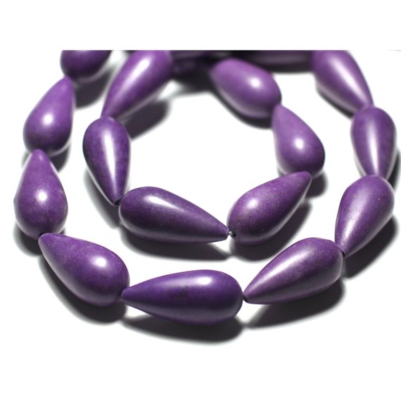 Fil 39cm 15pc env - Perles de Pierre Turquoise Synthèse Gouttes 25x11mm Violet 