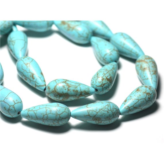 Fil 39cm 15pc env - Perles de Pierre Turquoise Synthèse Gouttes 25x11mm Bleu Turquoise 