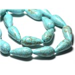 Fil 39cm 15pc env - Perles de Pierre Turquoise Synthèse Gouttes 25x11mm Bleu Turquoise 