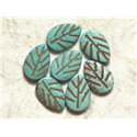 Fil 39cm 18pc env - Perles de Pierre Turquoise Synthèse Feuilles 20mm Bleu Turquoise 