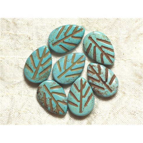 Fil 39cm 18pc env - Perles de Pierre Turquoise Synthèse Feuilles 20mm Bleu Turquoise 