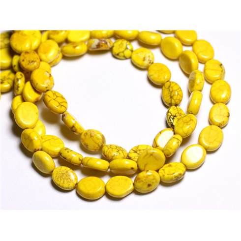 Fil 39cm 41pc env - Perles de Pierre Turquoise Synthèse Ovales 9x7mm Jaune 