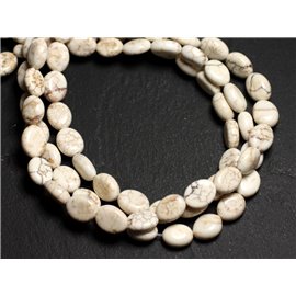 Filo 39 cm circa 44 pz - Perline di pietra turchese sintetiche ovali 9x7 mm bianco crema 