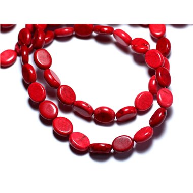 Fil 39cm 41pc env - Perles de Pierre Turquoise Synthèse Ovales 9x7mm Rouge 