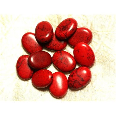 Fil 39cm 19pc env - Perles Pierre Turquoise Synthese Ovales 20x15mm Rouge