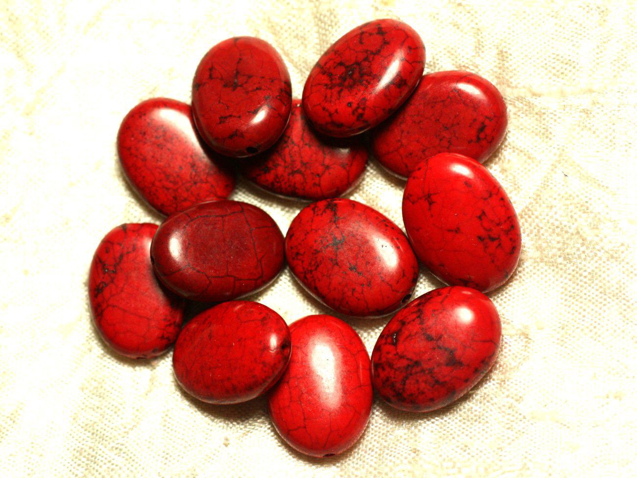 Fil 39cm 19pc env - Perles Pierre Turquoise Synthese Ovales 20x15mm Rouge