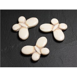 Hilo 39cm 21pc aprox - Perlas de piedra turquesa sintética Mariposas 35mm Blanco crema 