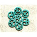 Fil 39cm 25pc env - Perles Pierre Turquoise Synthese Rond Rondelle Cercle Peace and Love 15mm Bleu Turquoise
