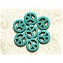 Fil 39cm 25pc env - Perles de Pierre Turquoise Synthèse Peace and Love 15mm Bleu Turquoise 