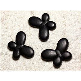 Hilo 39cm 21pc aprox - Perlas de Piedra Turquesa Sintética Mariposas 35mm Negro 
