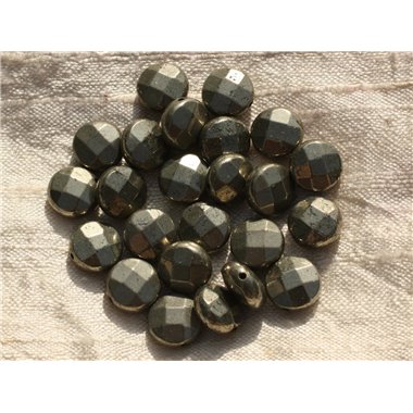 Fil 39cm 37pc env - Perles de Pierre - Pyrite Palets Facettés 10mm