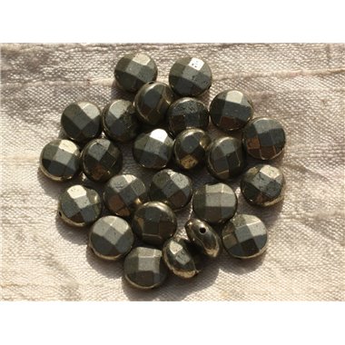 Fil 39cm 37pc env - Perles de Pierre - Pyrite Palets Facettés 10mm 