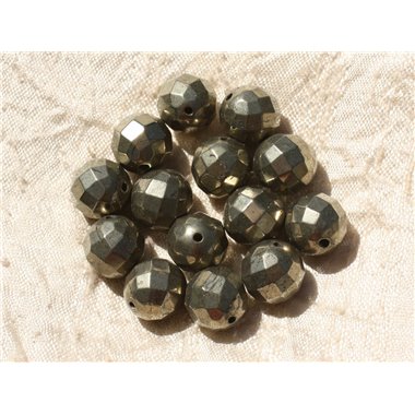Fil 39cm 37pc env - Perles de Pierre - Pyrite Boules Facettées 10mm 