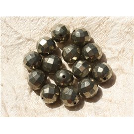 Filo 39 cm 37 pz circa - Perline di pietra - Sfere sfaccettate di pirite 10 mm 