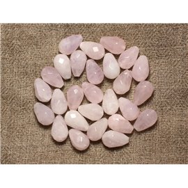 Filo 39 cm 31 pz circa - Perline di pietra - Gocce sfaccettate al quarzo rosa 12x8 mm 