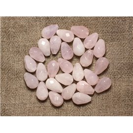 Hilo 39cm 31pc aprox. - Cuentas de piedra - Gotas facetadas de cuarzo rosa 12x8mm 