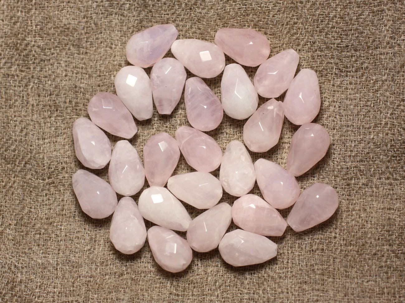 Fil 39cm 31pc env - Perles de Pierre - Quartz Rose Gouttes Facettées 12x8mm 