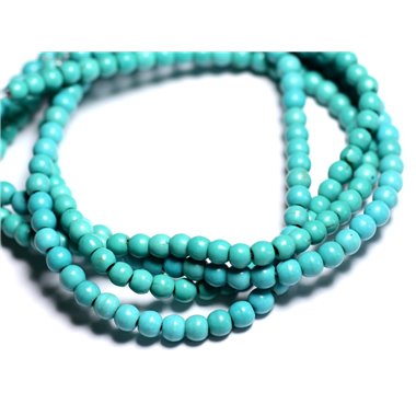 Fil 35cm 92pc env - Perles Pierre Turquoise Synthese Boules 4mm Bleu Turquoise