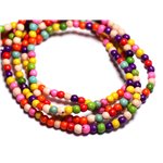 Fil 39cm 95pc env - Perles Pierre Turquoise Synthese Reconstituée Boules 4mm Multicolore