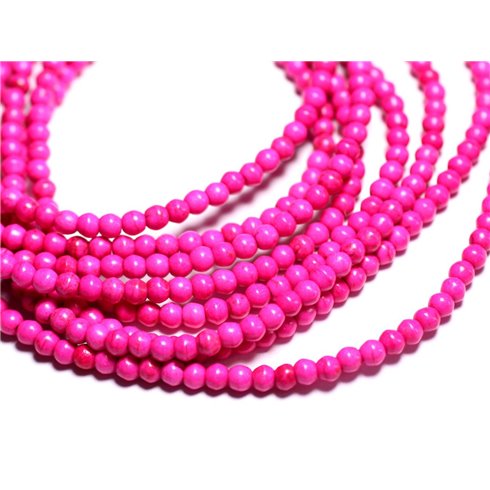 Fil 39cm 92pc env - Perles de Pierre Turquoise Synthèse Reconstituée Boules 4mm Rose Fluo 