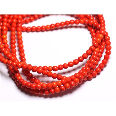 Fil 39cm 92pc env - Perles de Pierre Turquoise Synthèse Reconstituée Boules 4mm Orange 