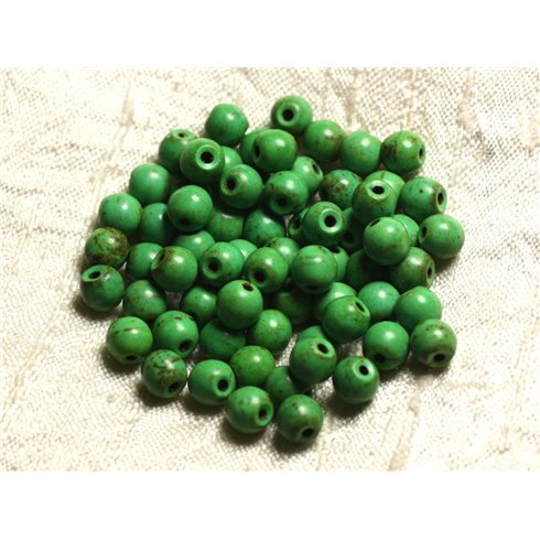 Fil 39cm 63pc env - Perles de Pierre Turquoise Synthèse Reconstituée Boules 6mm Vert 