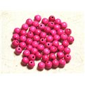 Fil 39cm 63pc env - Perles de Pierre Turquoise Synthèse Reconstituée Boules 6mm Rose Fluo 