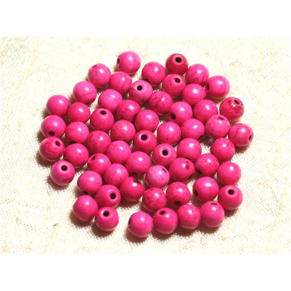 Fil 39cm 63pc env - Perles de Pierre Turquoise Synthèse Reconstituée Boules 6mm Rose Fluo 