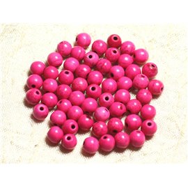 Thread 39cm approx 63pc - Turquoise Stone Beads Reconstituted Synthesis 6mm Balls Neon Pink 