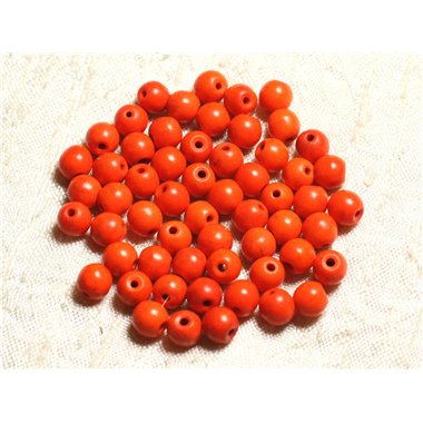 Fil 39cm 63pc env - Perles de Pierre Turquoise Synthèse Reconstituée Boules 6mm Orange 